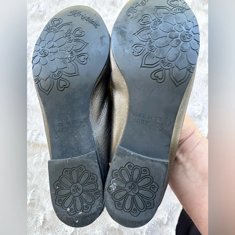 Brighton Baby Black and Silver metallic leather Flats with Red Insole